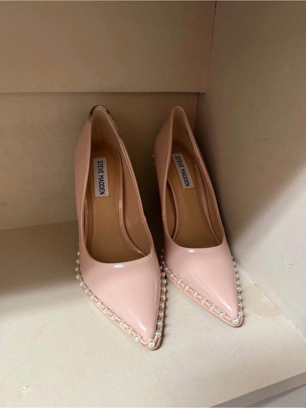 Steve Madden Blush Pink Pearl-Trim Pointed Pumps